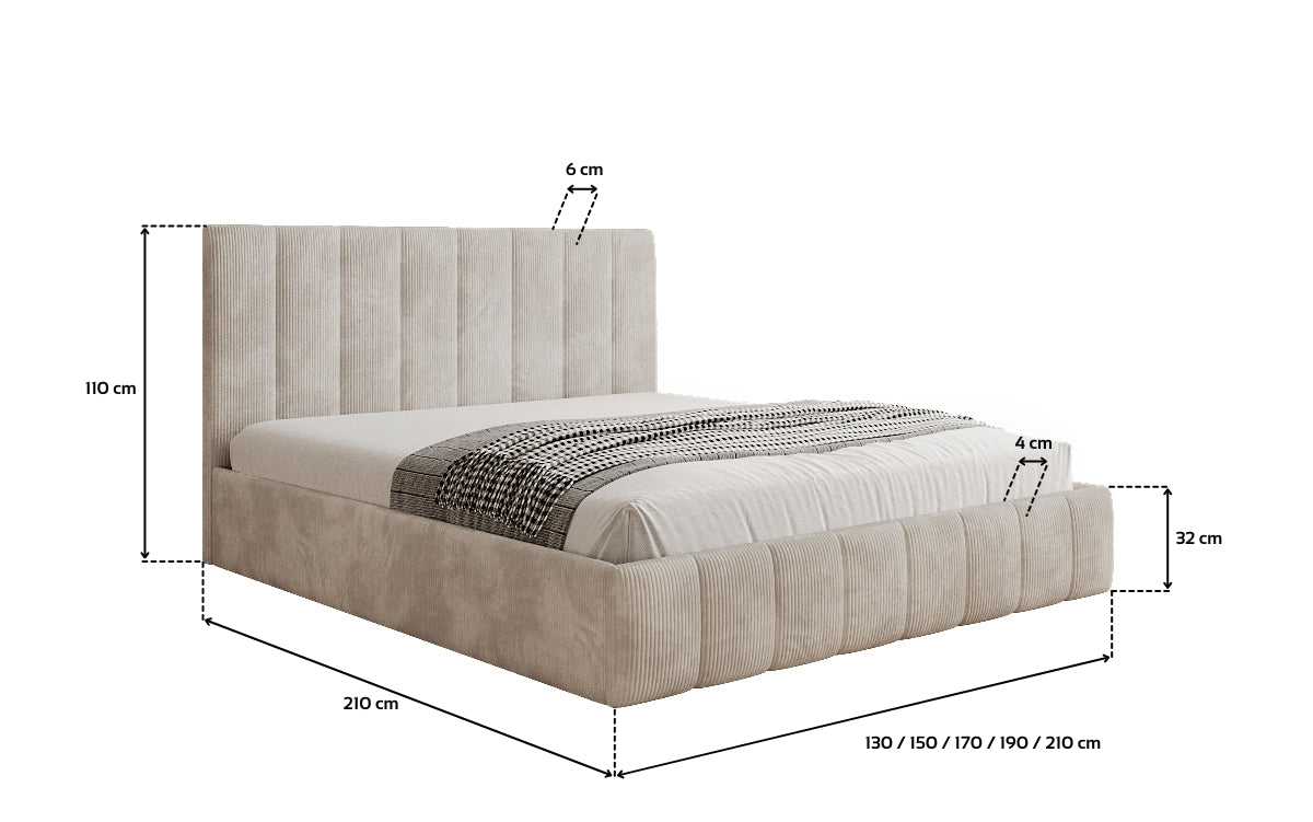 Designer Polsterbett Mila in Cord mit Stauraum
