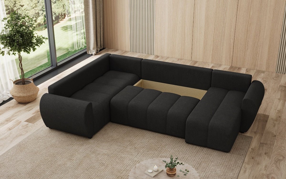 Designer Sofa Sorella U mit Schlaf- und Klappfunktion in Stoff