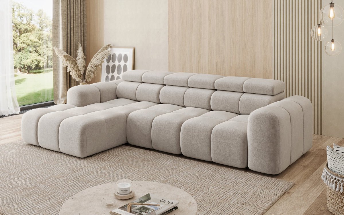 Designer Sofa Mia L mit elektrischer Sitzerweiterung in Chenille