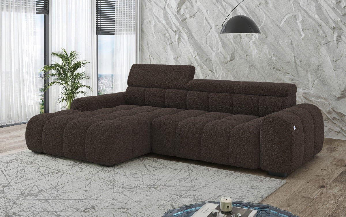 Designer Sofa Elaro L mit elektrischer Sitzerweiterung in Bouclé