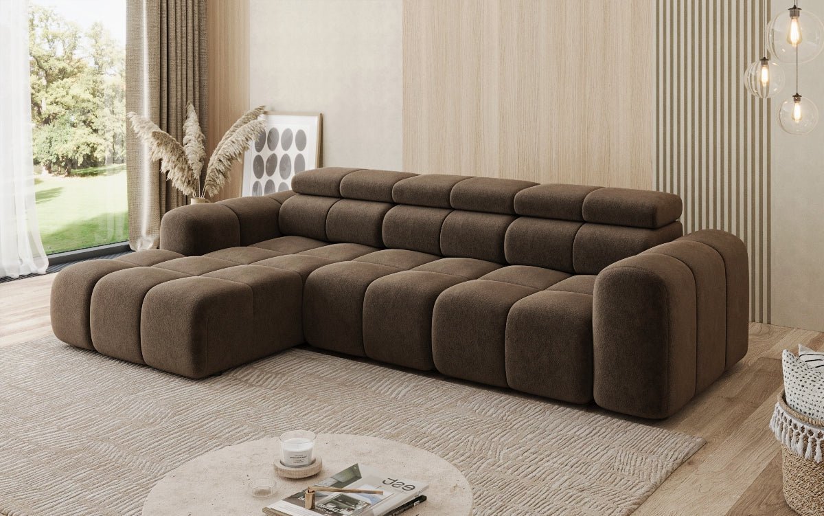 Designer Sofa Mia L mit elektrischer Sitzerweiterung in Chenille