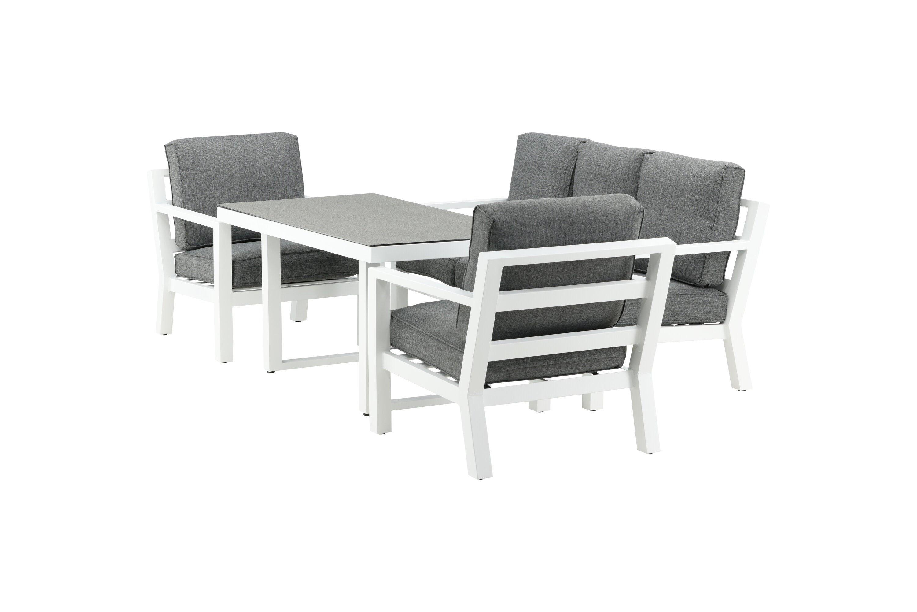 Garten Loungeset Jenni – in Weiß & Grau mit Glasplatte