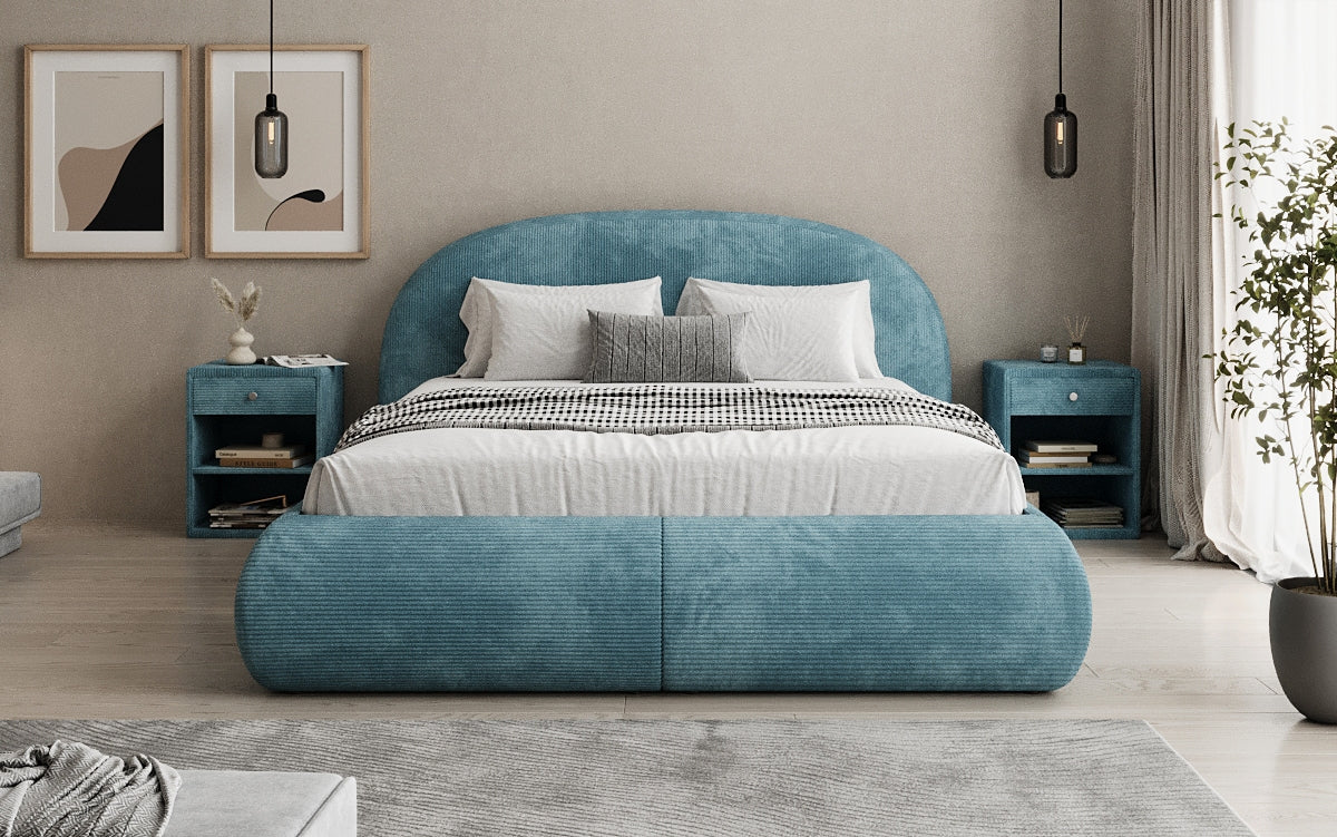 Designer Polsterbett Loop in Cord mit Stauraum