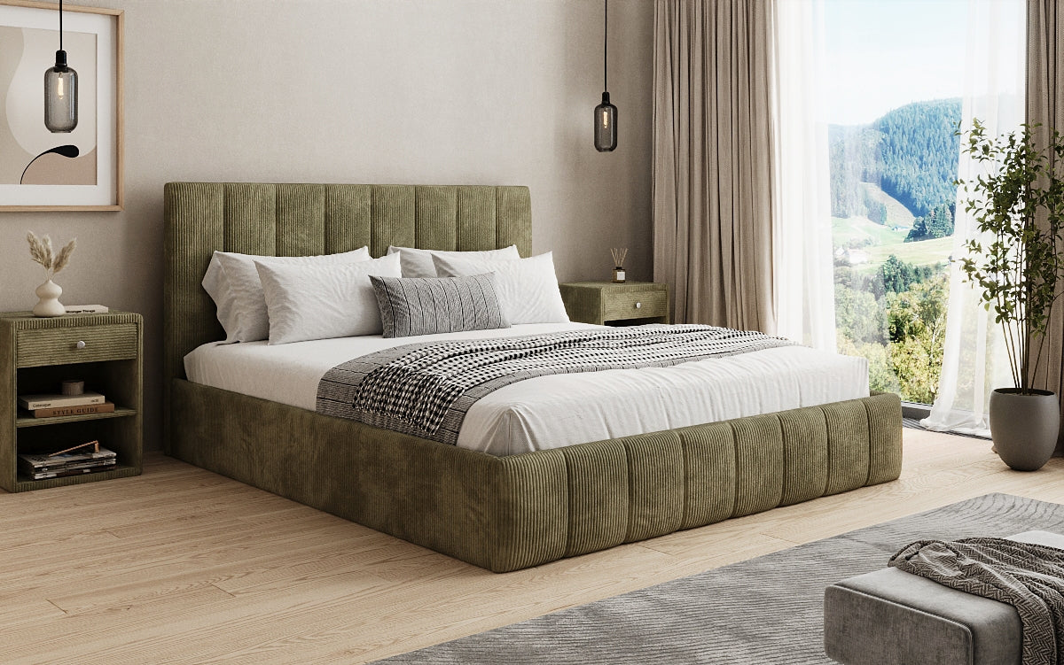 Designer Polsterbett Mila in Cord mit Stauraum