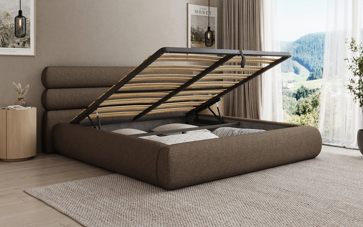 Designer Polsterbett Joline in Strukturstoff mit Stauraum
