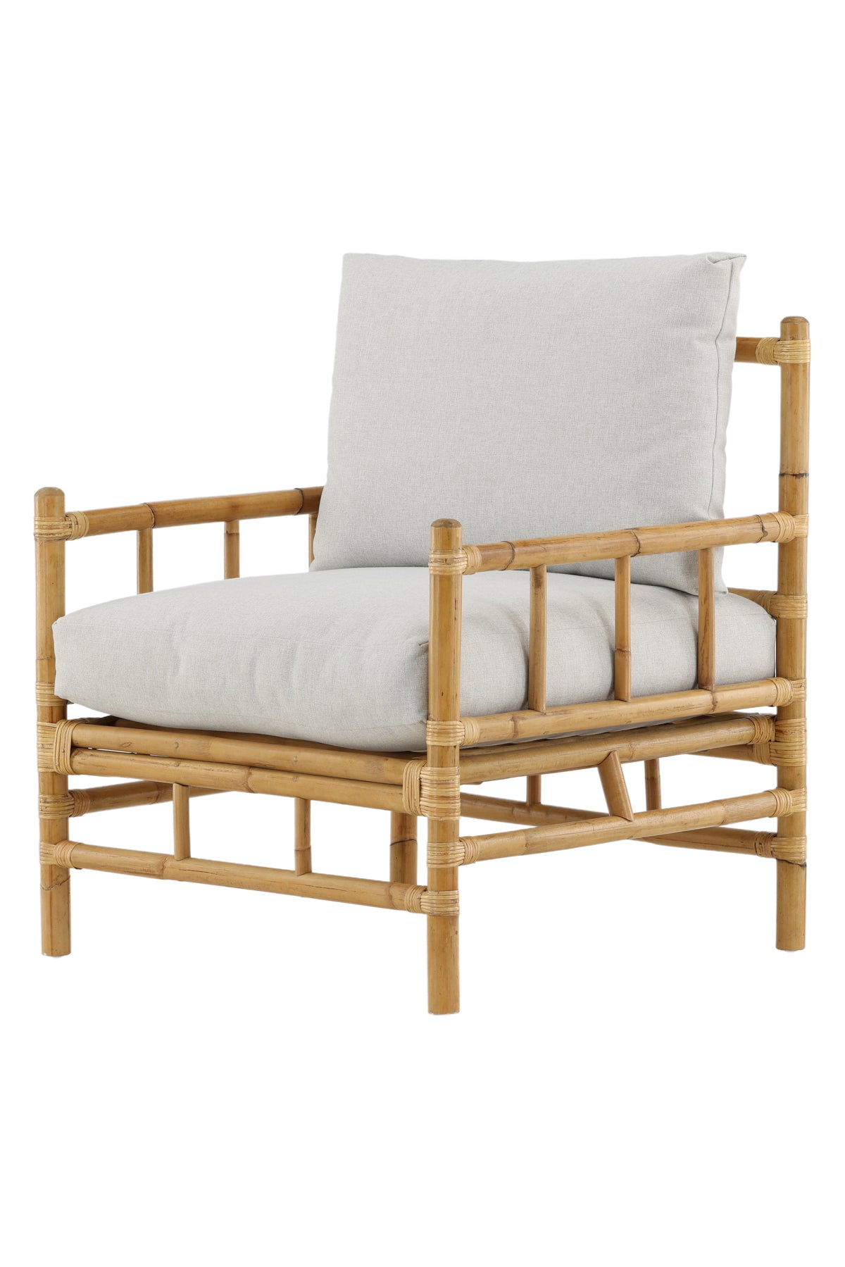 Sessel Bamboo - aus Bambus und Rattan mit hellgrauem Polster
