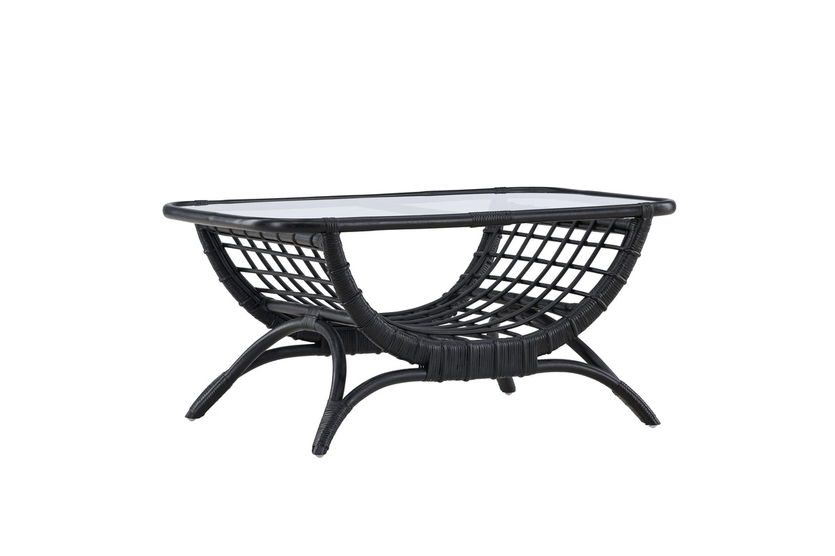 Garten Couchtisch Sarina - Aus Rattan und Glas in Schwarz