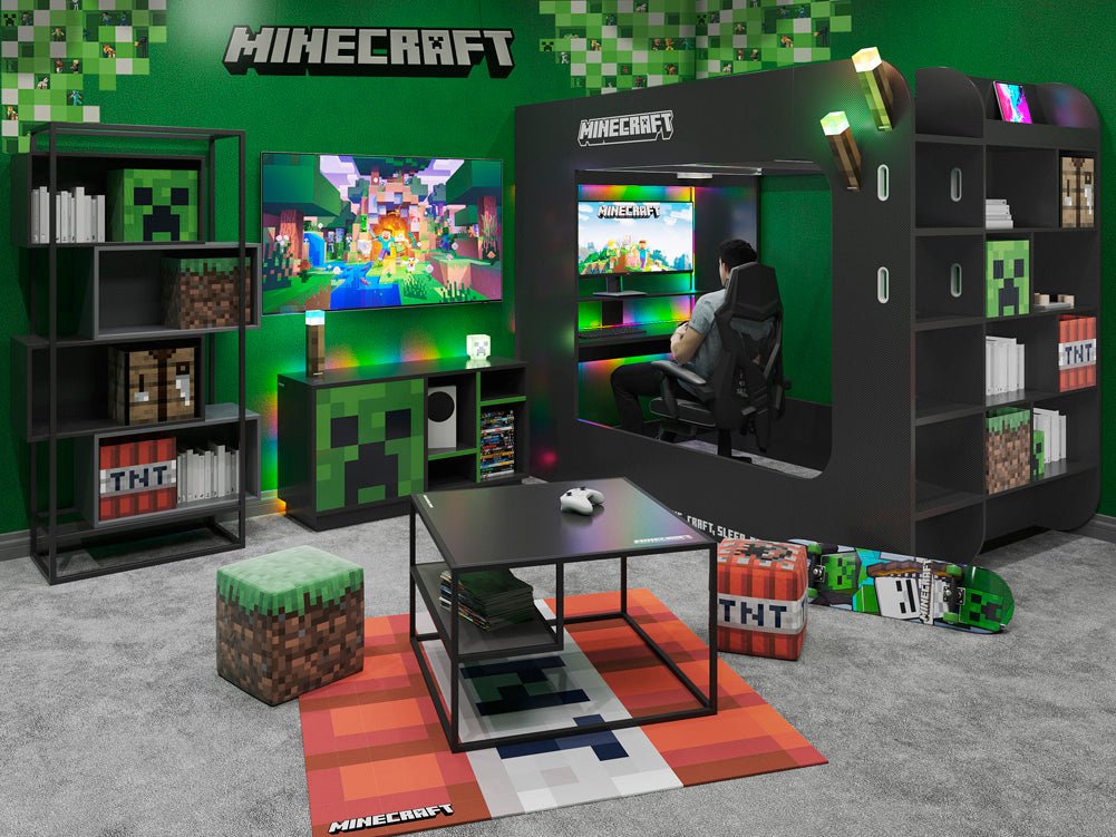 Minecraft Gaming-Hochbett „BaseCamp XL“ mit Schreibtisch & Regal