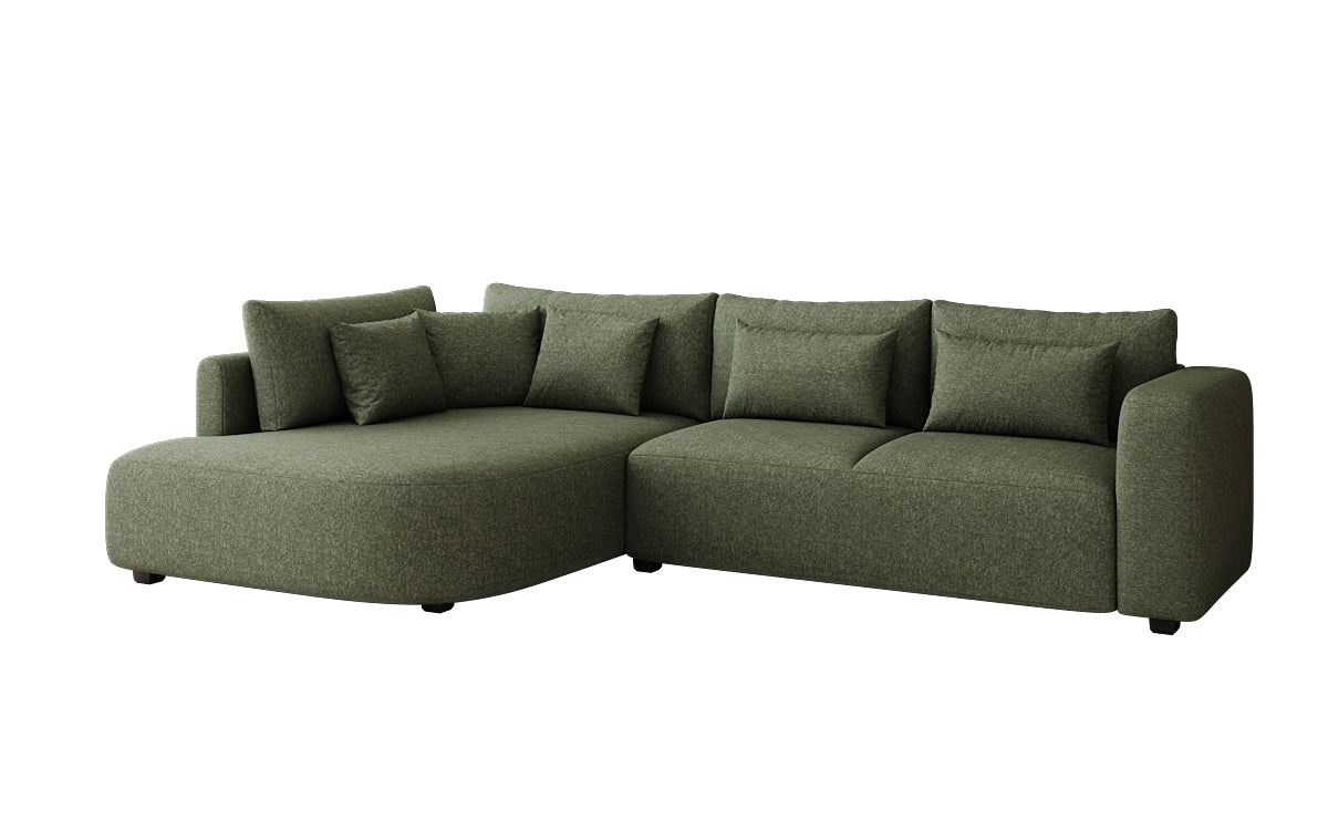 Designer Ecksofa Ando mit breiter Ottomane in Strukturstoff