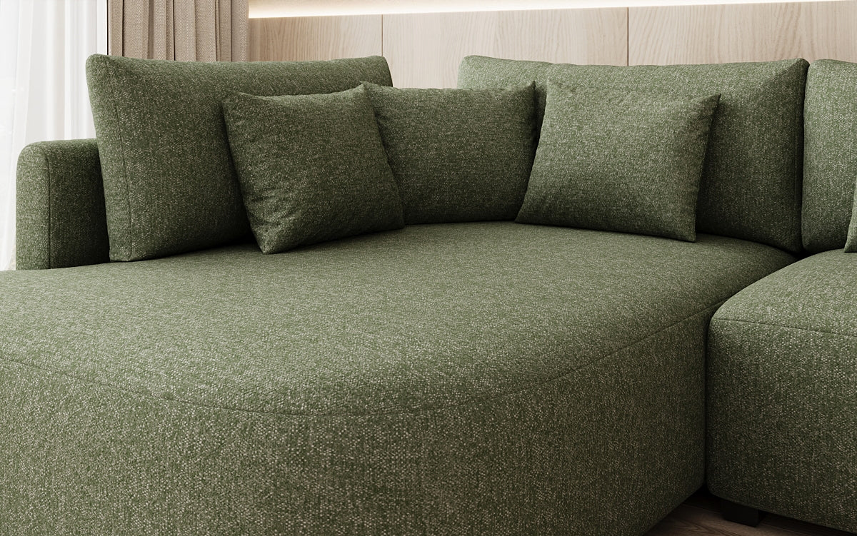 Designer Ecksofa Ando mit breiter Ottomane in Strukturstoff