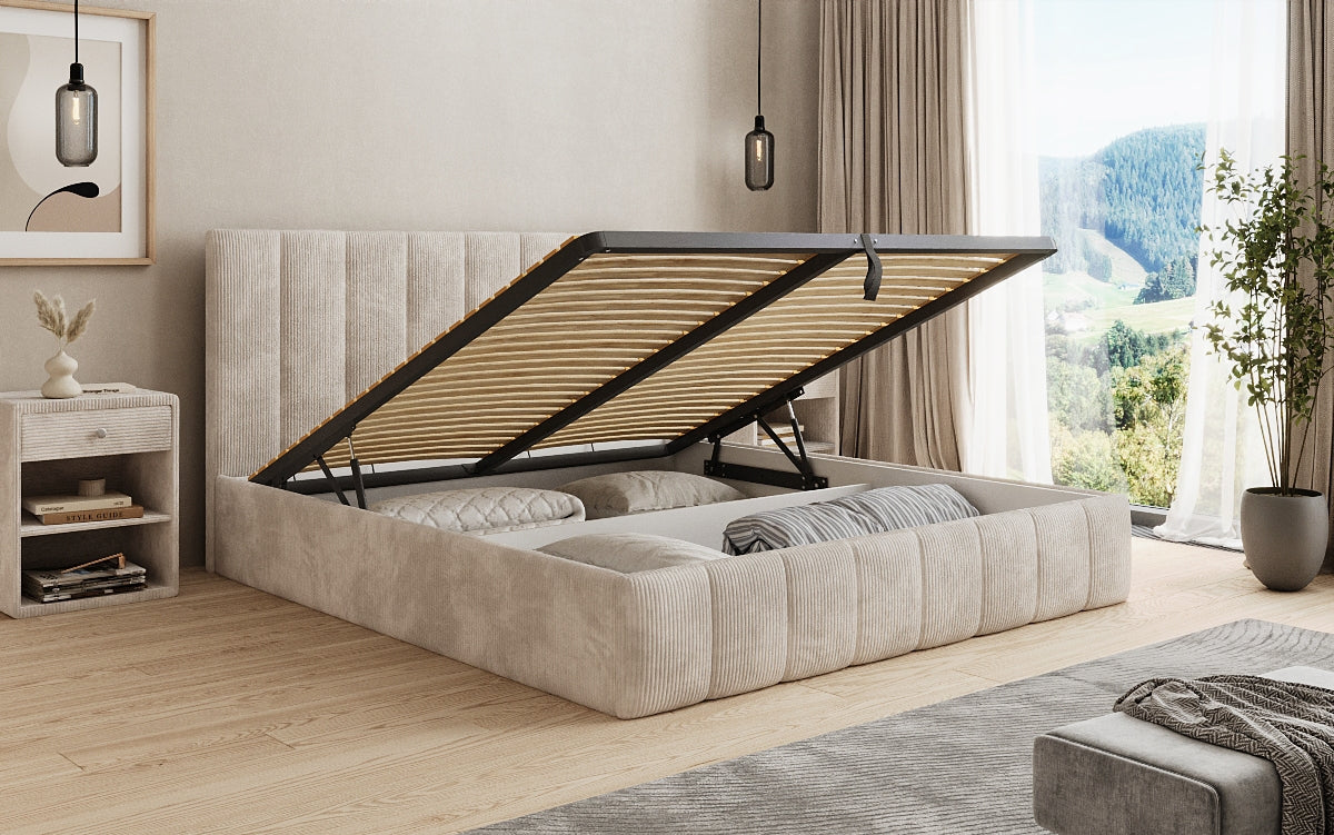 Designer Polsterbett Mila in Cord mit Stauraum