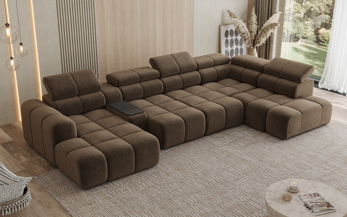 Designer Sofa Wohnlandschaft Mia mit elektrischer Sitzerweiterung in Chenille