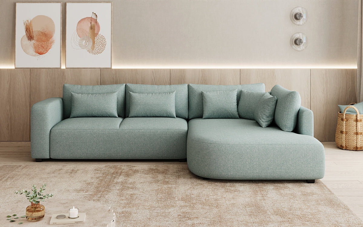 Designer Ecksofa Ando mit breiter Ottomane in Strukturstoff