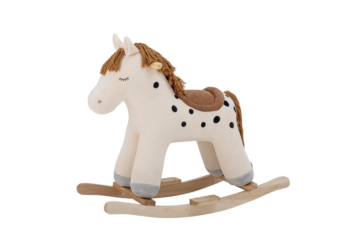 Kinder Schaukelpferd Klaudi - weißes Pferd mit schwarzen Punkten aus Holz & Stoff