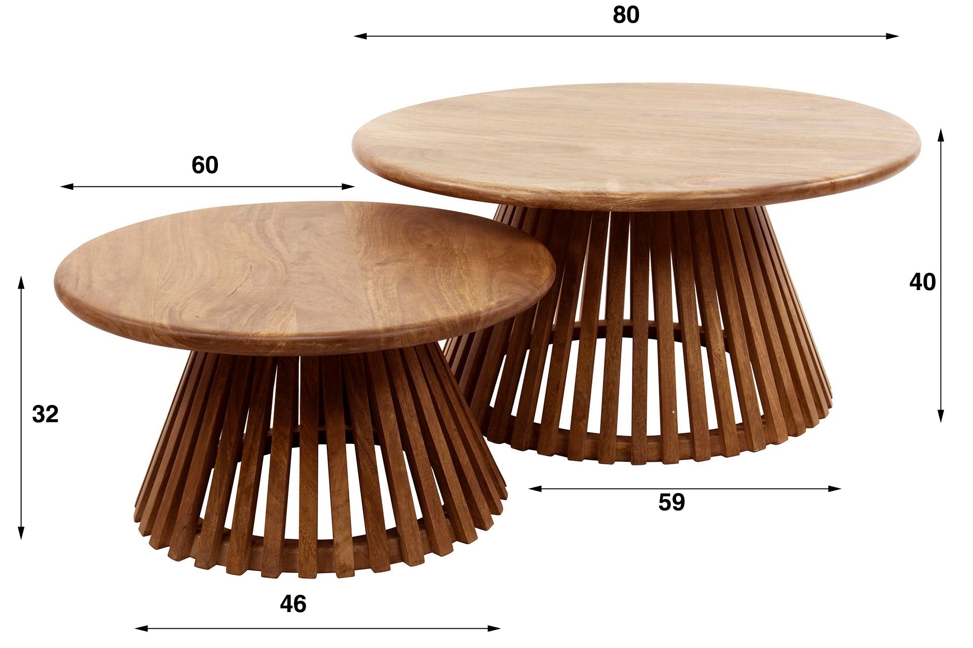 Couchtisch Savira - 2er Set aus Mangoholz mit konischem Tischfuß