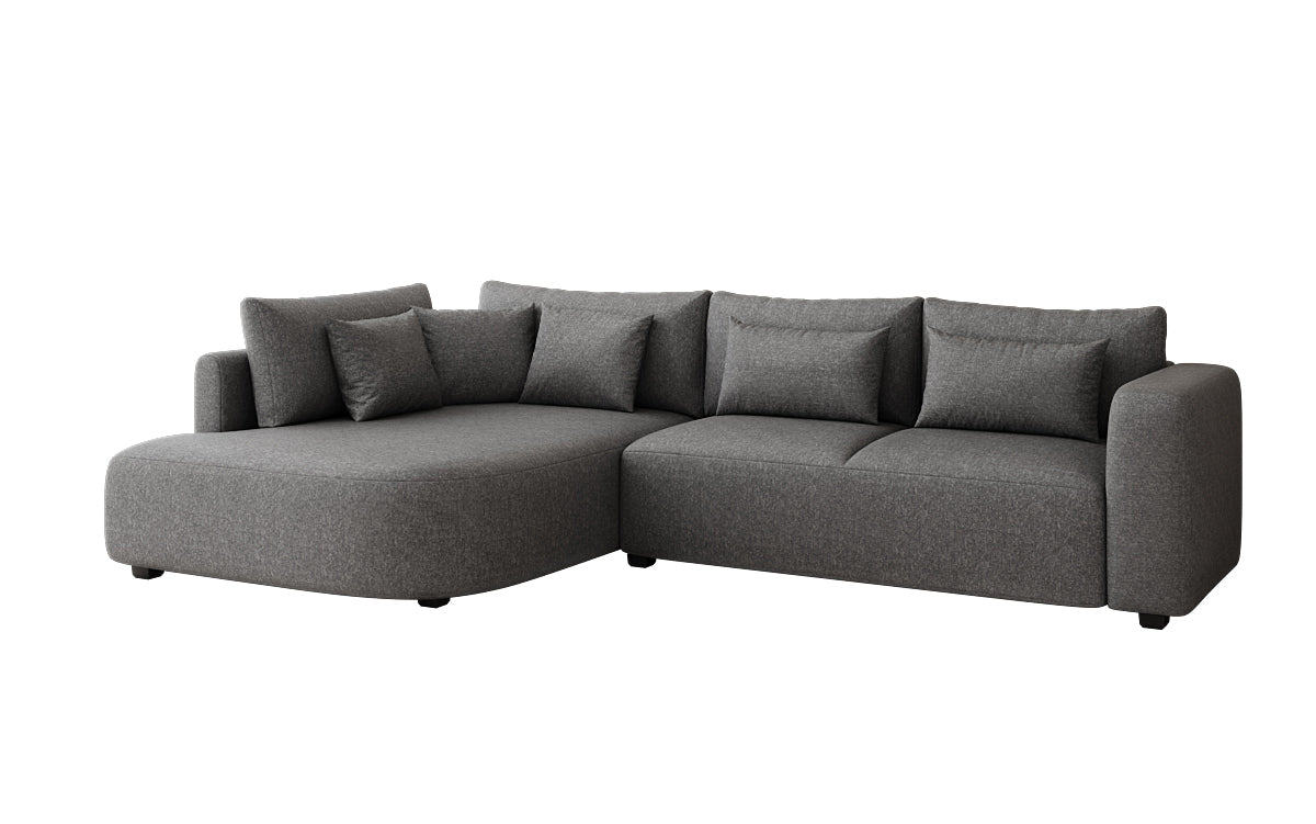 Designer Ecksofa Ando mit breiter Ottomane in Strukturstoff