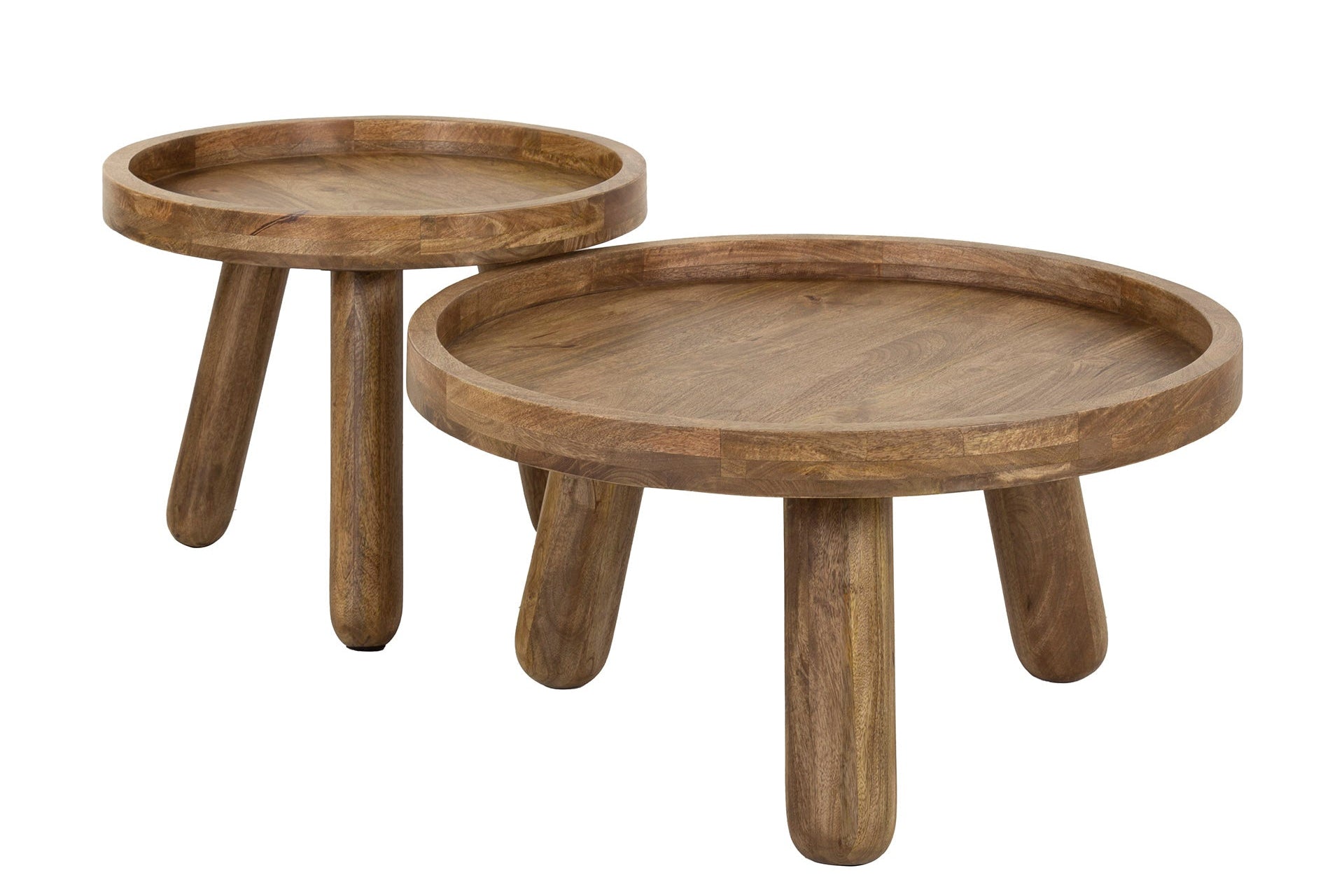 Couchtisch Sundari - 2er Set aus nachhaltigem Mangoholz mit sandfarbenem Finish