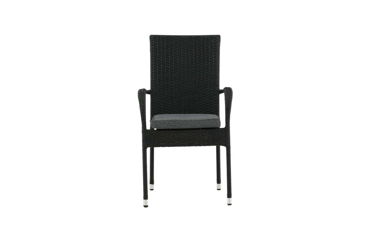 2er Set - Gartenstuhl Emma aus Rattan in Schwarz, Grau