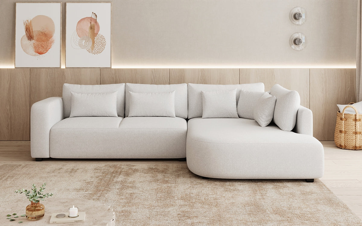 Designer Ecksofa Ando mit breiter Ottomane in Strukturstoff