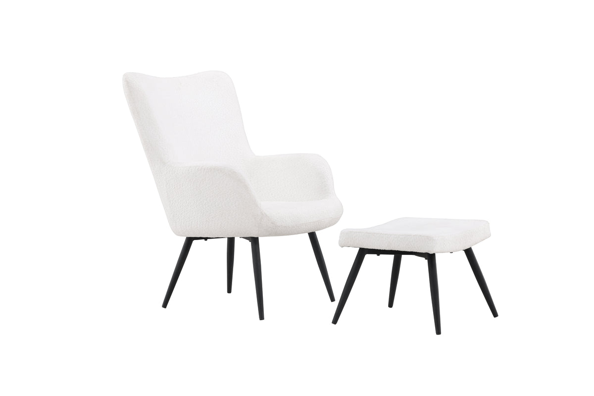 Sessel Verona - weißer Bouclé-Stoff & schwarze Metallbeine
