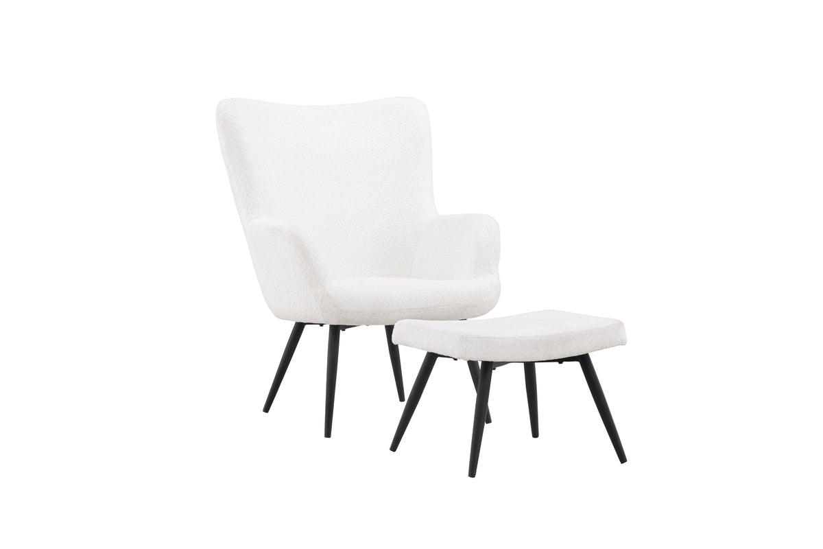 Sessel Verona - weißer Bouclé-Stoff & schwarze Metallbeine
