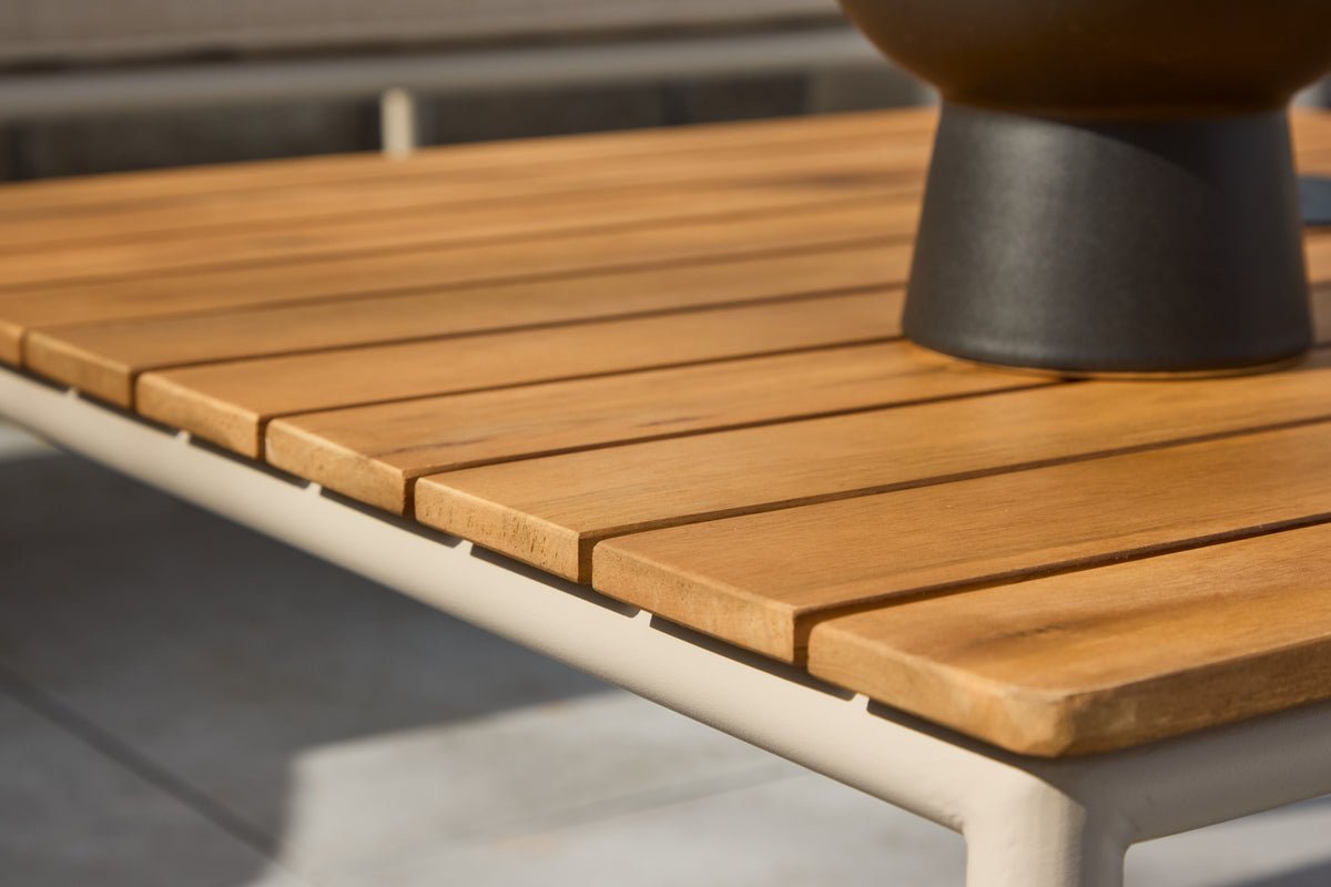 Garten Loungeset Sienna – 3-teiliges Outdoor-Sofa-Set in Beige mit Akazienholz-Tisch