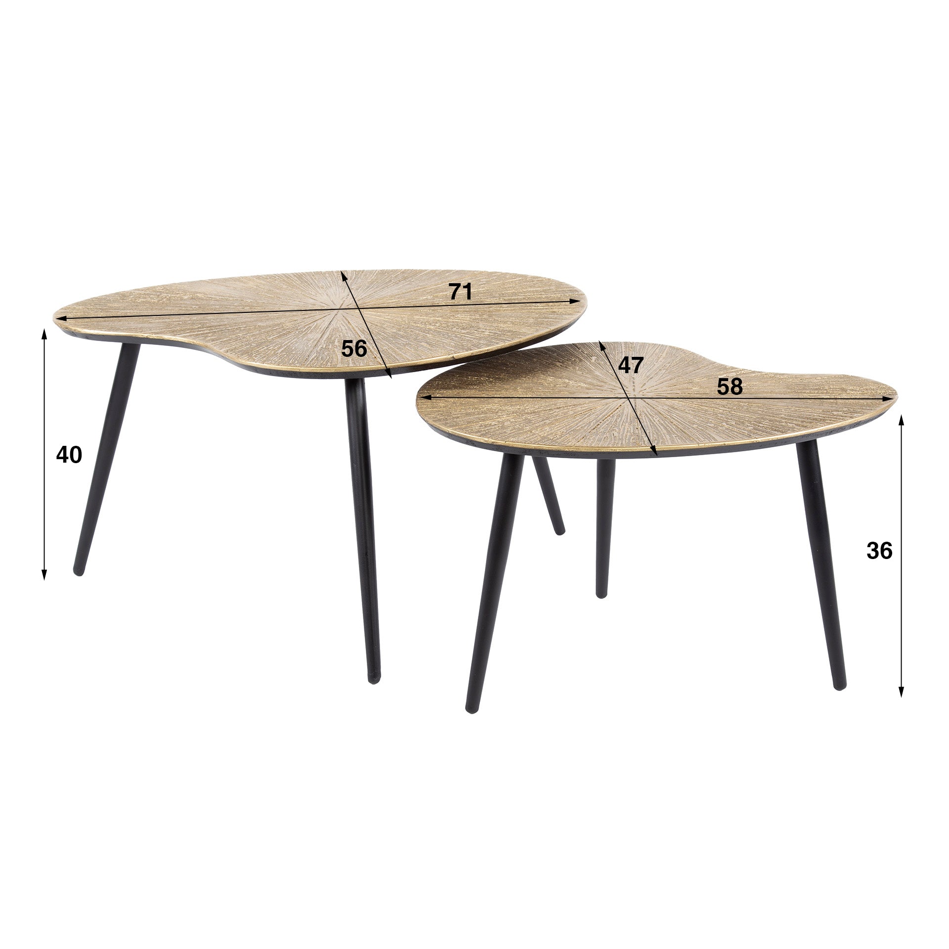 Couchtisch Tavino - 2er Set in Nierenform in der Farbe Antikbronze