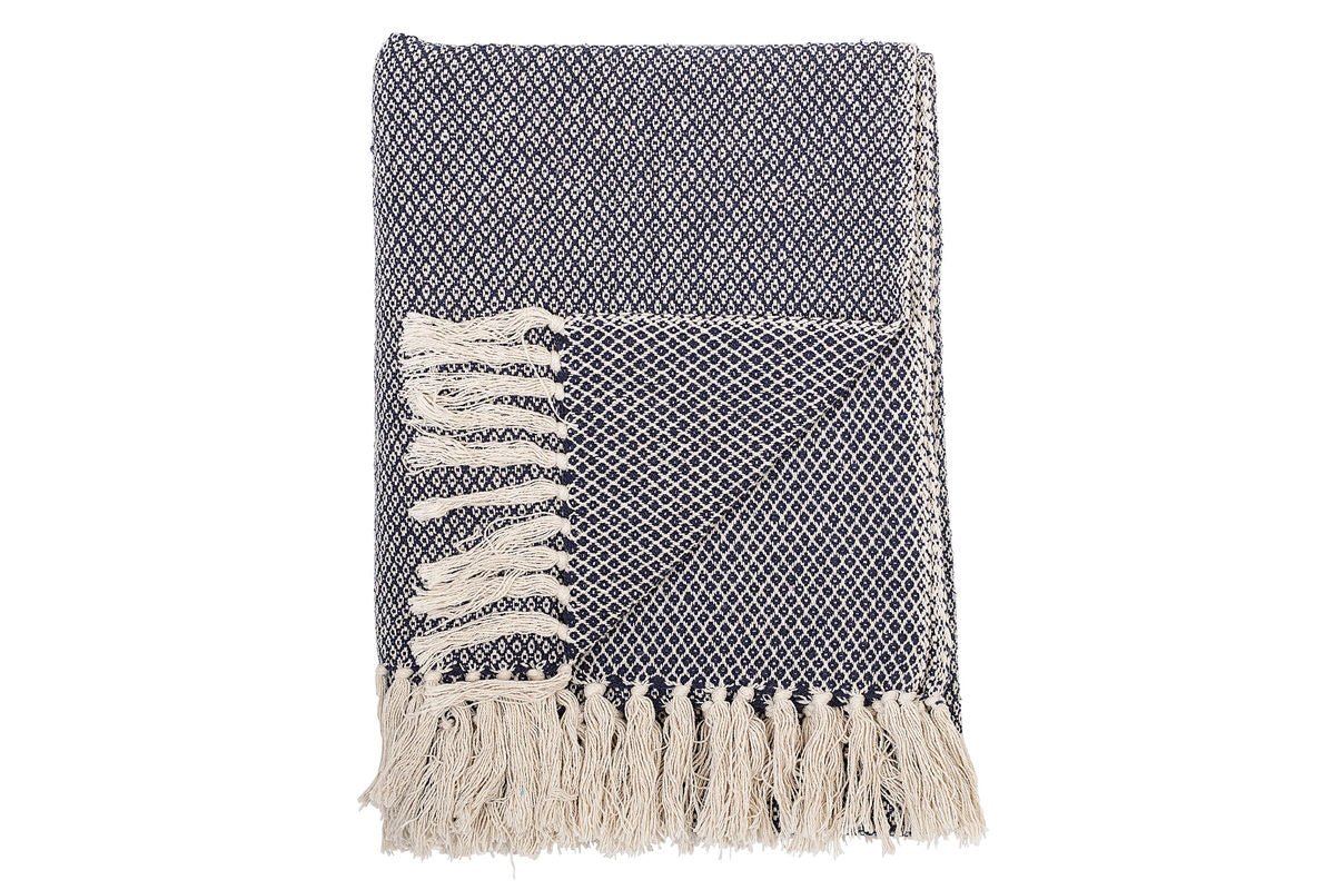 Überwurfdecke Tula – Blau, aus recycelter Baumwolle