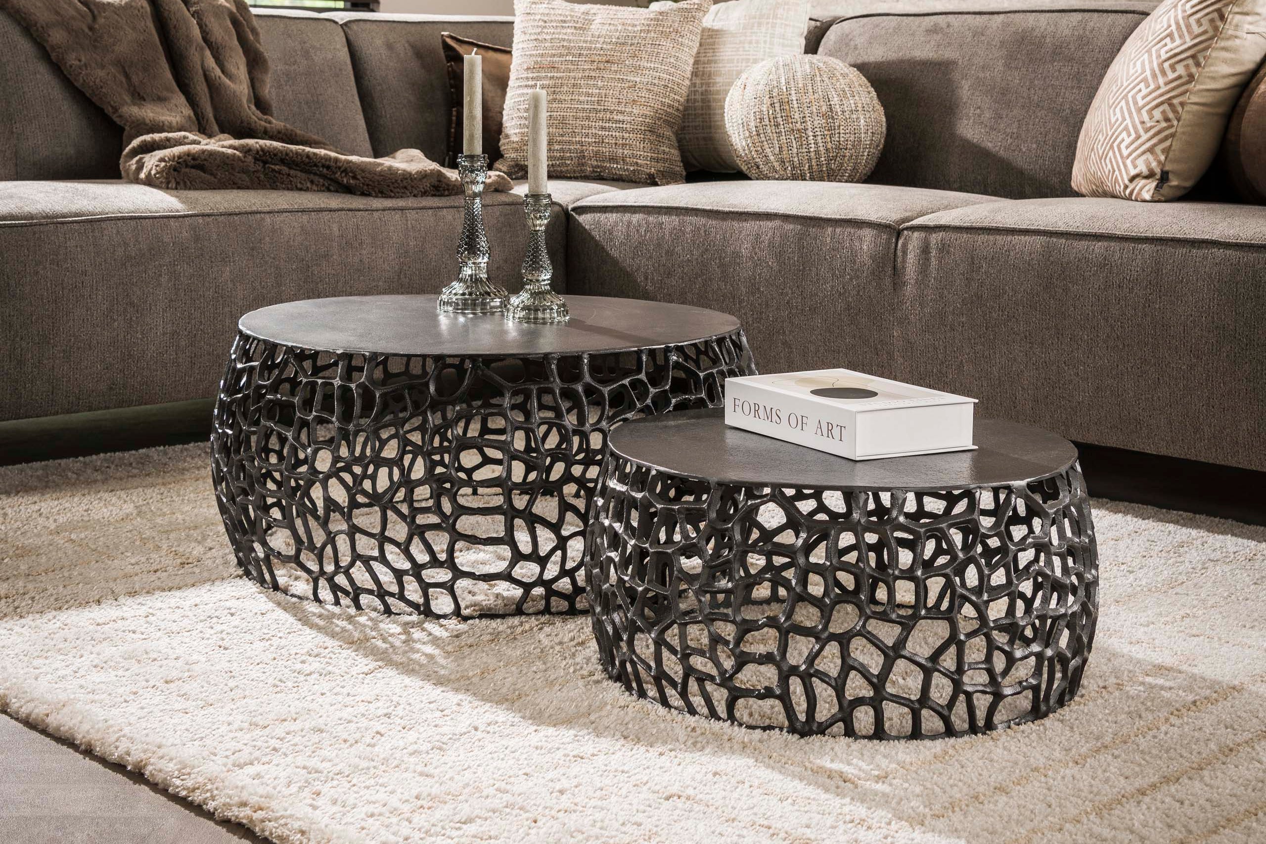 Couchtisch Marulo - 2er Set rund in schwarzer Nickeloptik