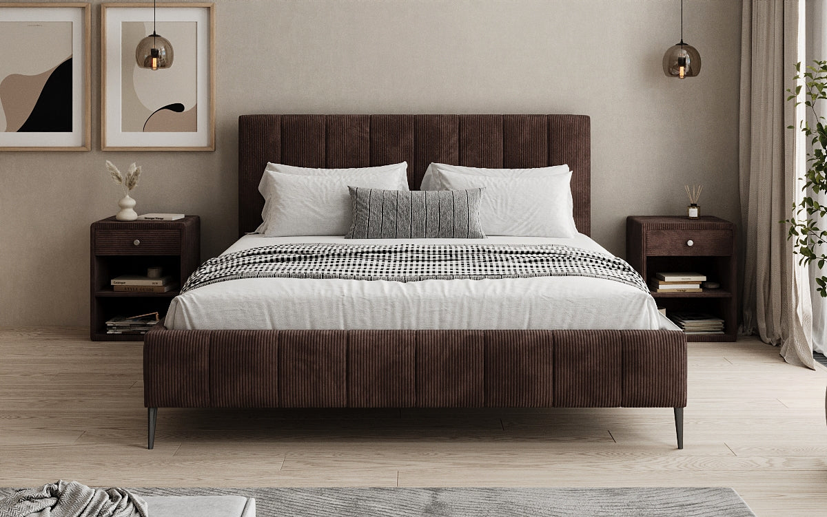 Designer Polsterbett Astrid in Cord mit Stauraum