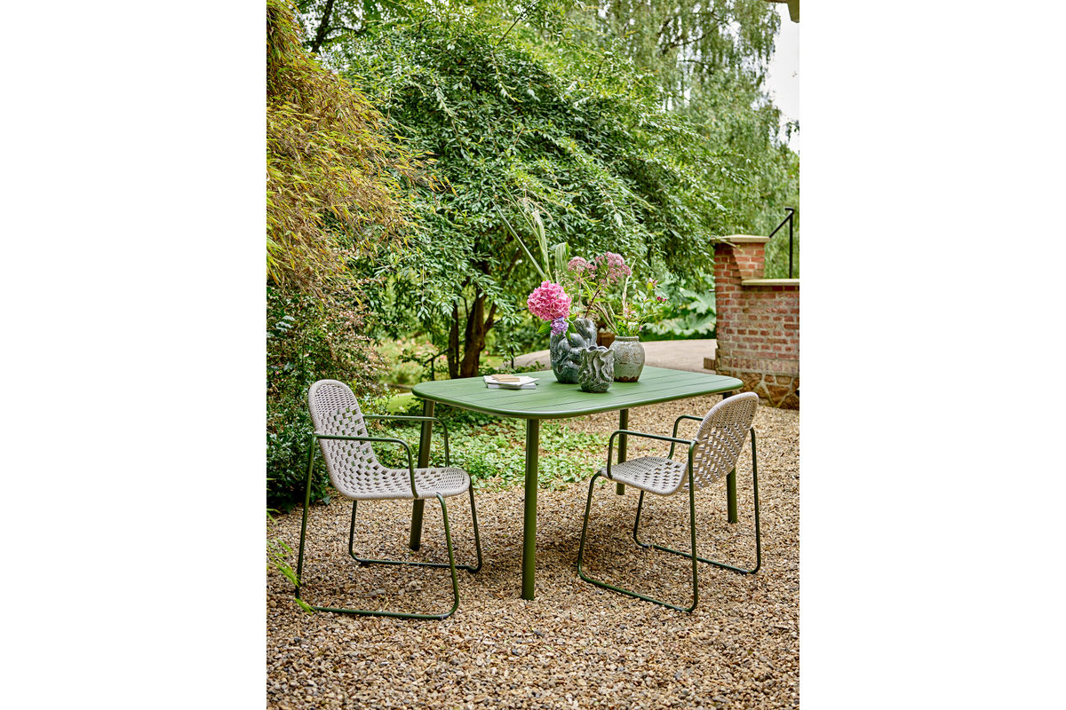 Garten-Esstisch Camala - Tiefgrüne geschwungene rechteckige Tischplatte