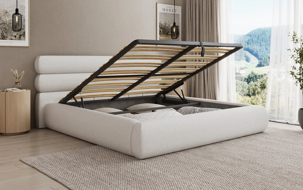 Designer Polsterbett Joline in Strukturstoff mit Stauraum