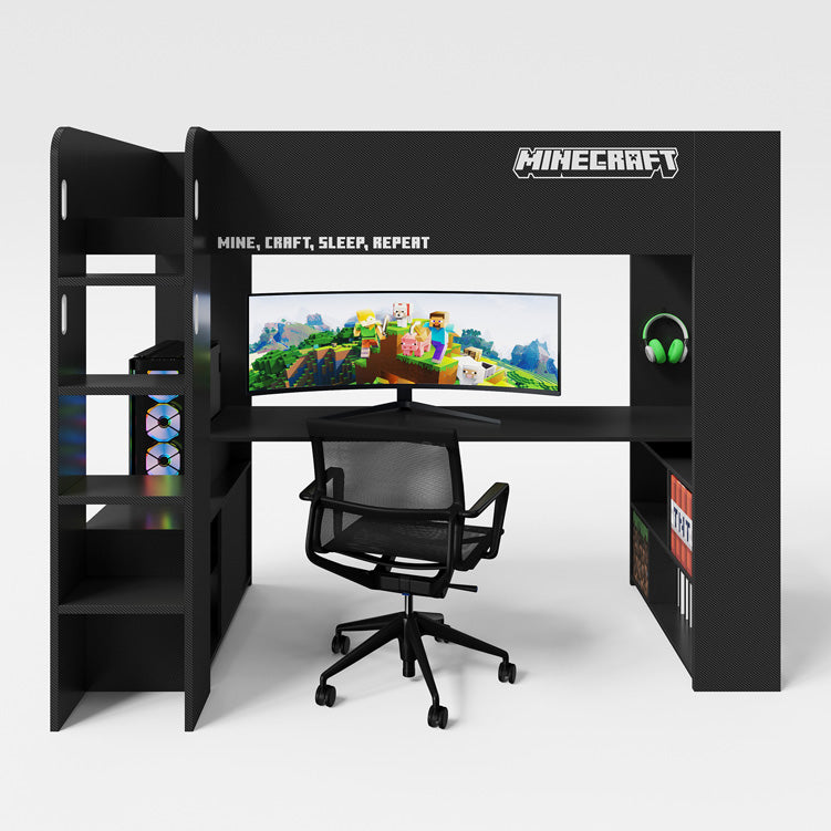 Minecraft Gaming-Hochbett „BaseCamp“ mit Schreibtisch & Regal