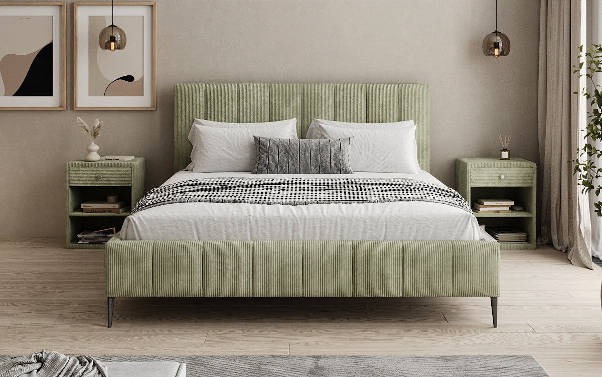Designer Polsterbett Astrid in Cord mit Stauraum