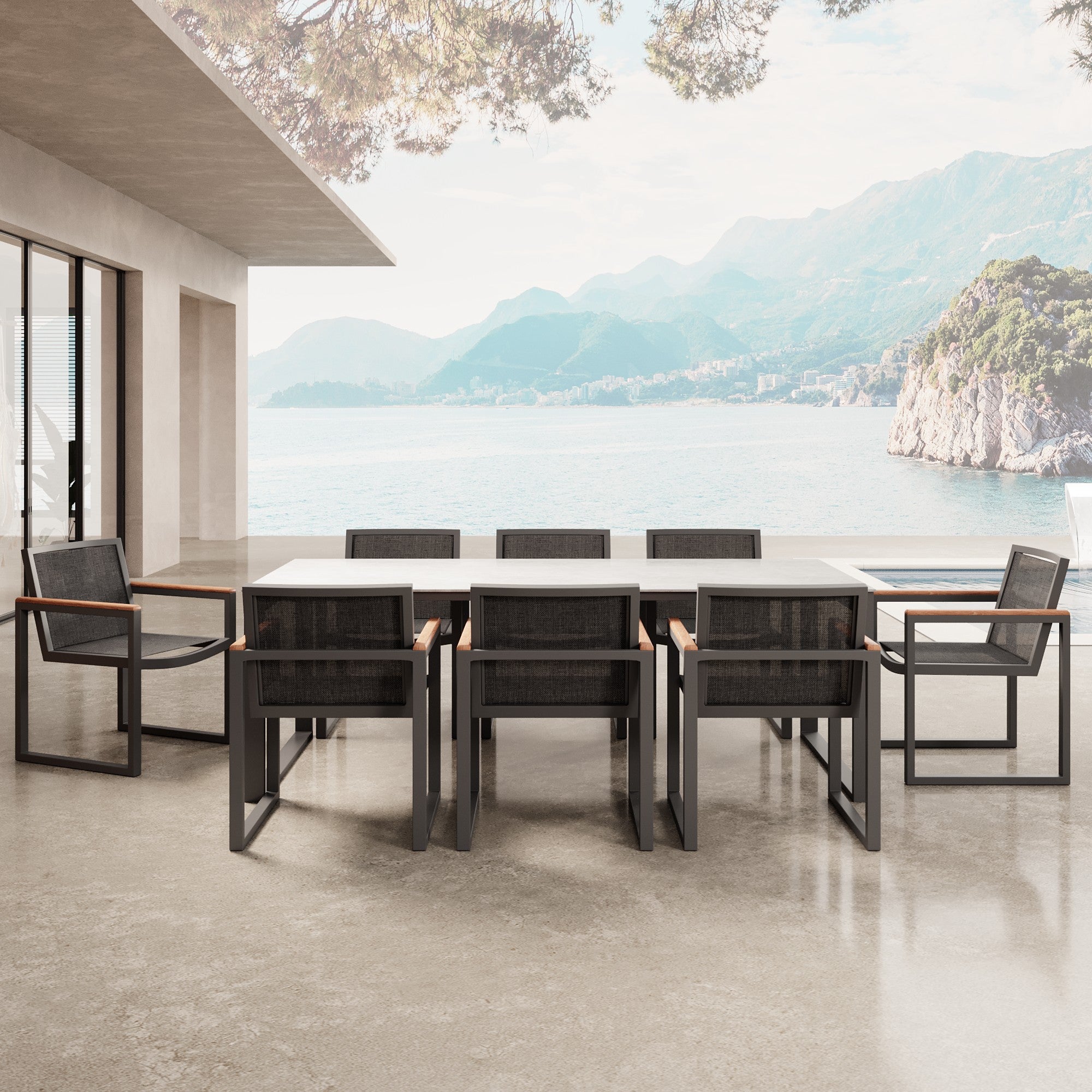 4er Set Vayla Gartenstuhl mit Armlehnen – Aluminium & Robinienholz | Aevora™ Kollektion