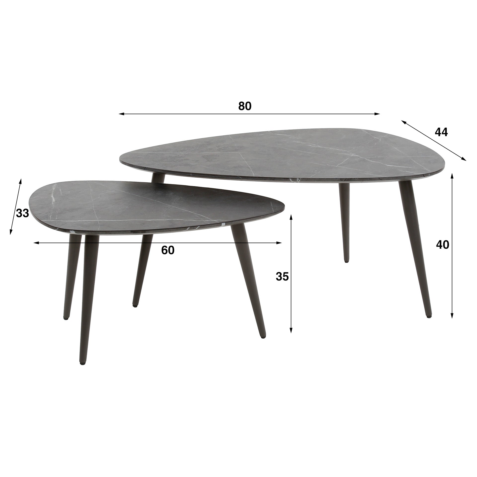 Couchtisch Alvara - 2er Set aus Melamin in Keramikoptik und einem Gestell aus Stahl
