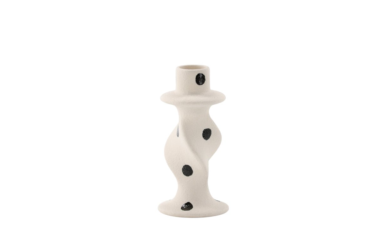 Kerzenhalter Spotty II - Ø6 cm aus Steinzeug in Weiß/Schwarz