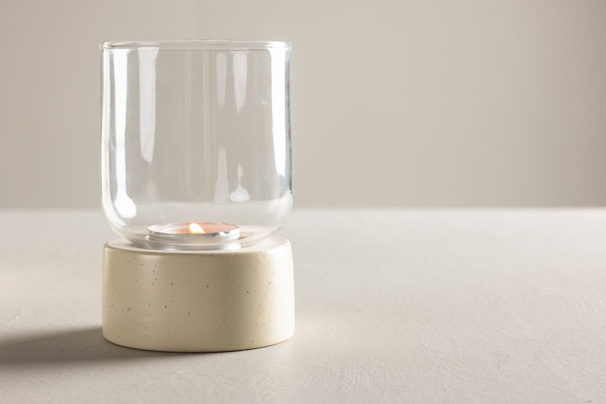 Laterne Grazie - Laterne aus Glas und beigem Steinzeug