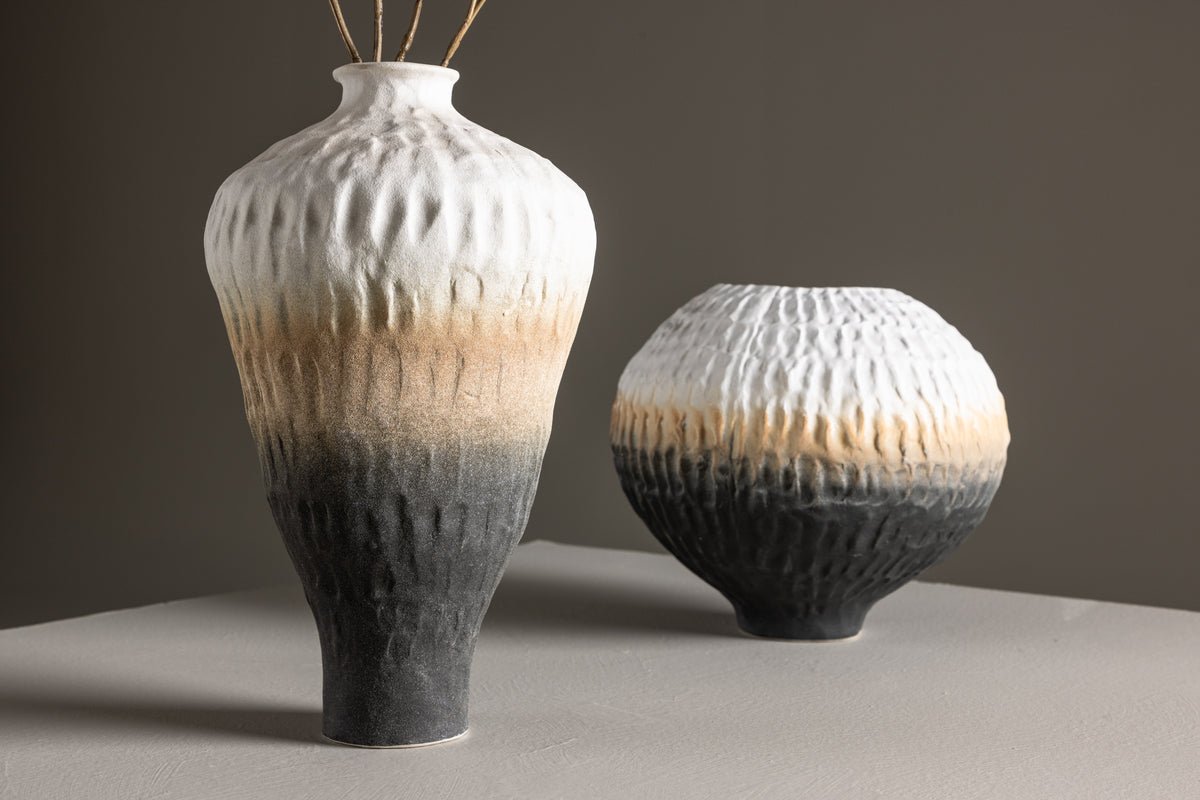 Vase „Aurea“ Ø16 cm – Beige mit Farbverlauf, Keramik