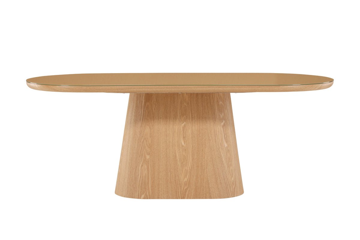 Esstisch Trianda - ovaler Esstisch in Naturoptik mit Glasplatte