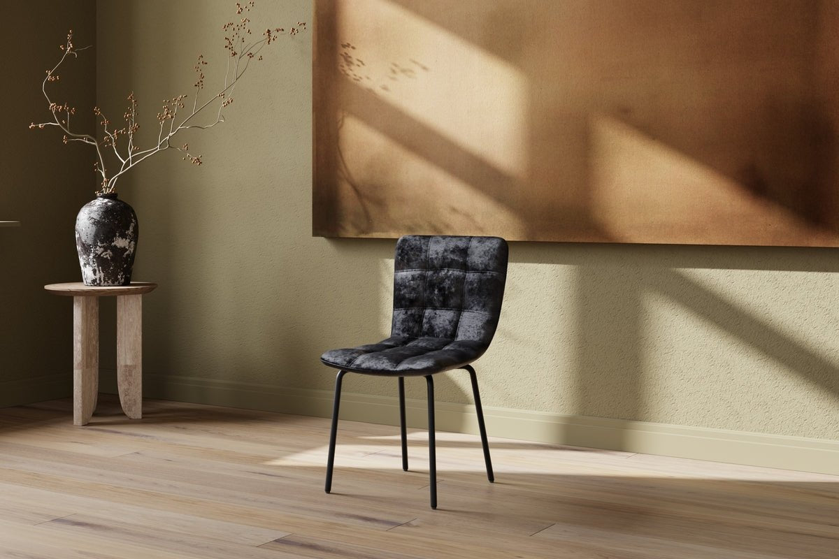 2er Set - Esszimmerstuhl Dustin aus Samt in Schwarz mit Metallbeinen