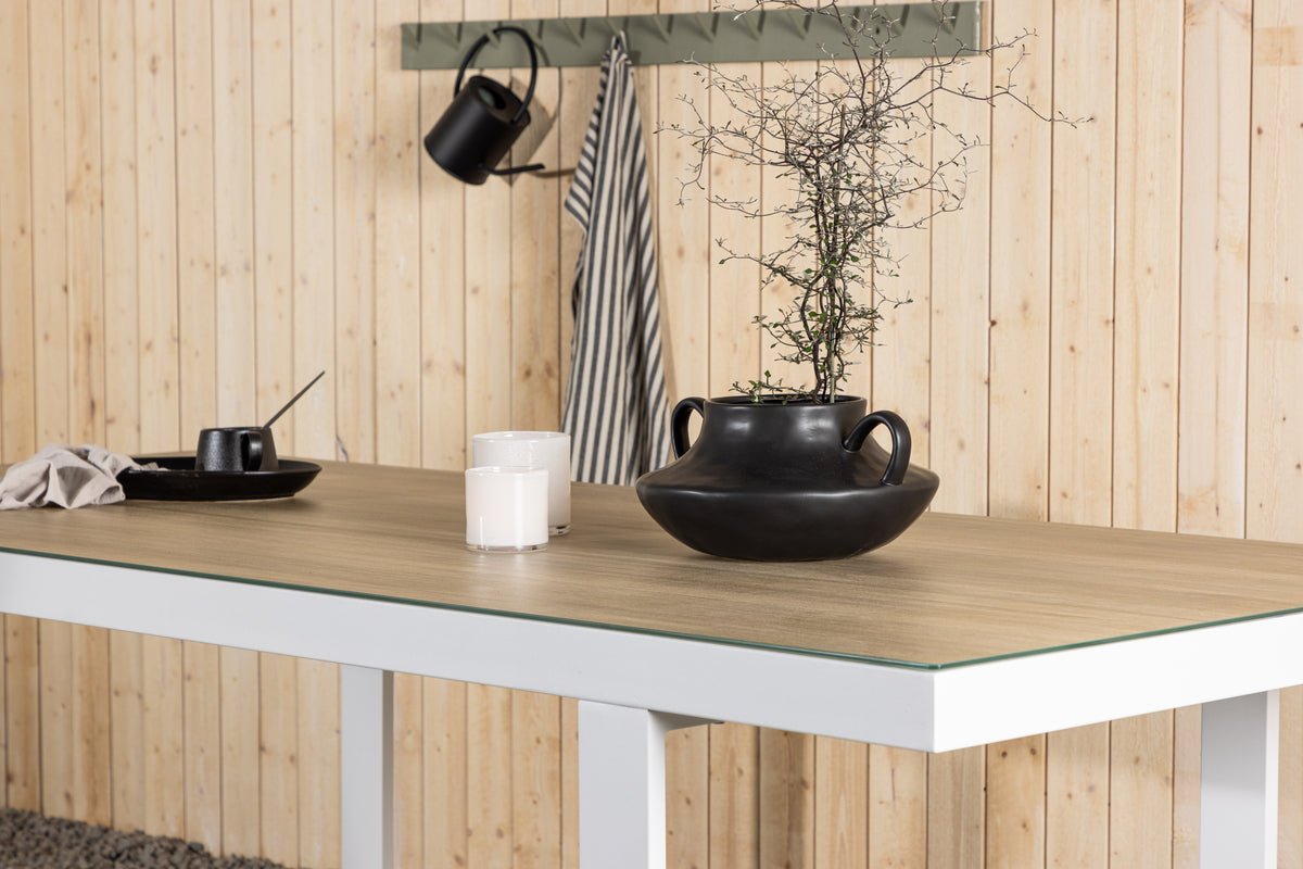 Garten Esstisch Fjord - 200x90 cm aus Aluminium und Glas in Weiß