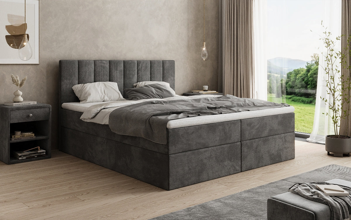 Boxspringbett Sofia in Cord mit Stauraum