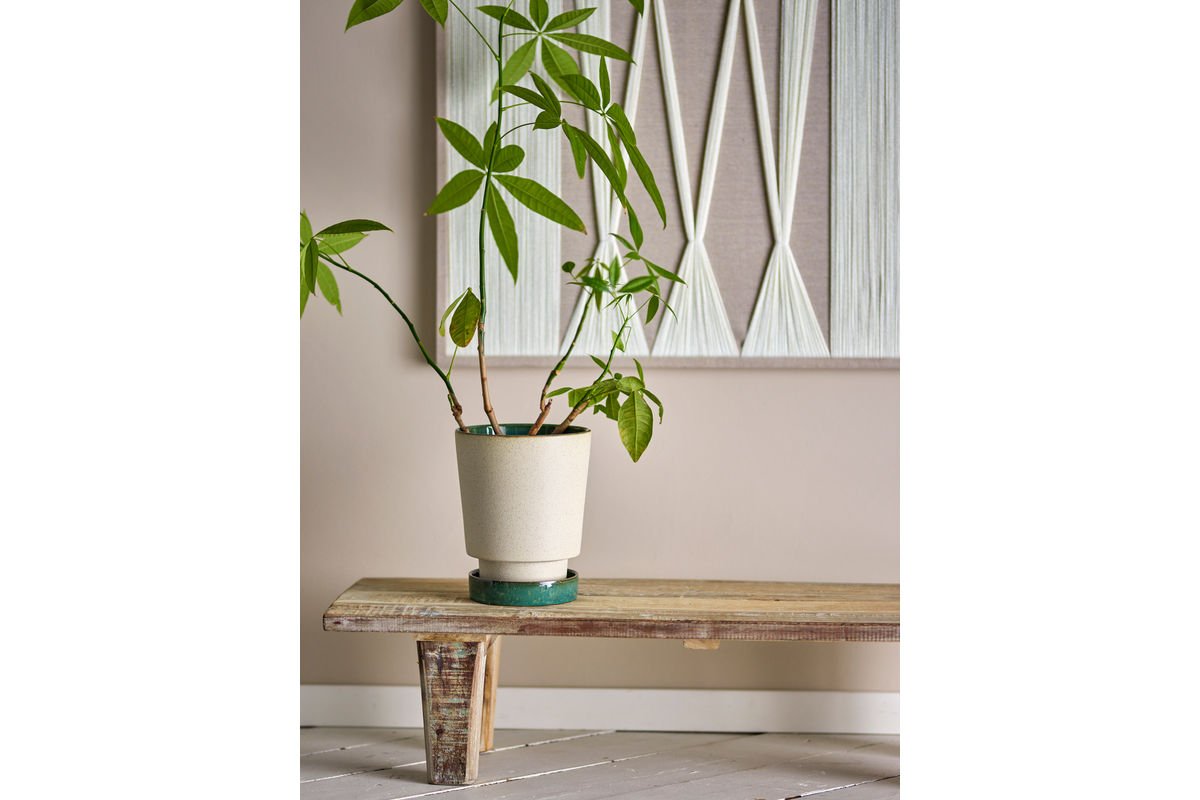 Blumentopf „Elvar“ mit Untertasse – Naturfarbenes Steingut