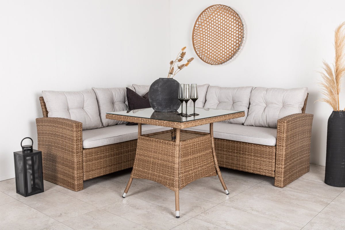 Garten Loungeset Olivia – mit Ecksofa & Glas-Couchtisch in zwei Farben