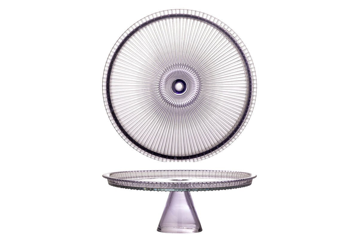 Kuchenteller Liréa mit Glasglocke – Farbverlauf mit feiner Riffelung