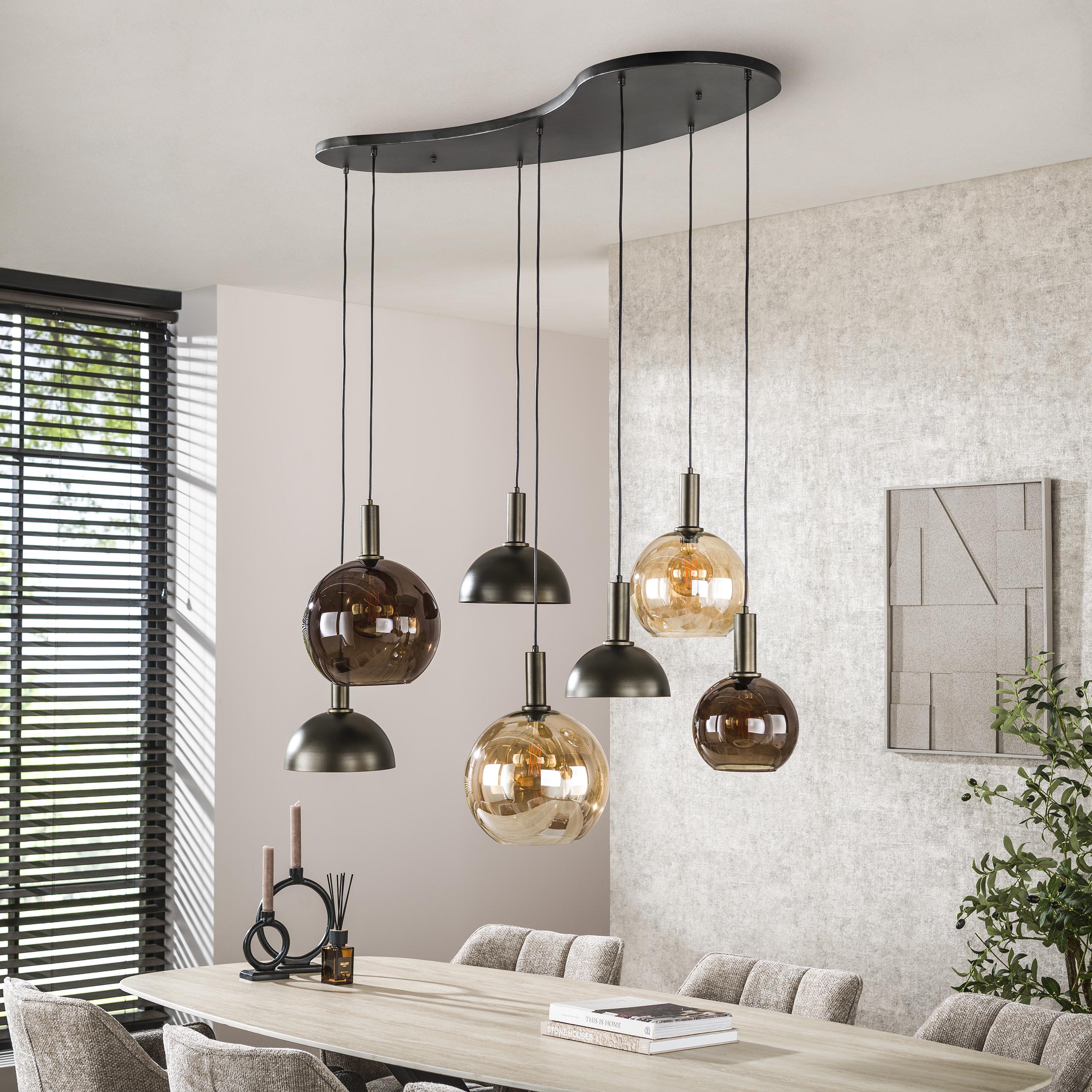 Pendelleuchte Caldera – Organisches Cluster-Design in Sienna-Braun (7-flammig)