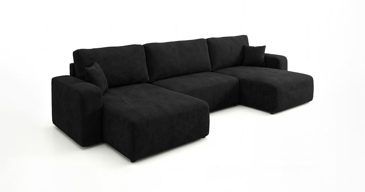 Designer Sofa Noma U mit Schlaffunktion und Stauraum in Cord