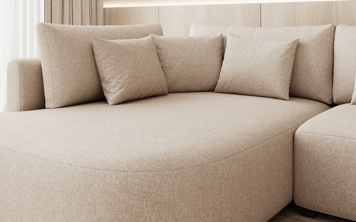 Designer Ecksofa Ando mit breiter Ottomane in Strukturstoff