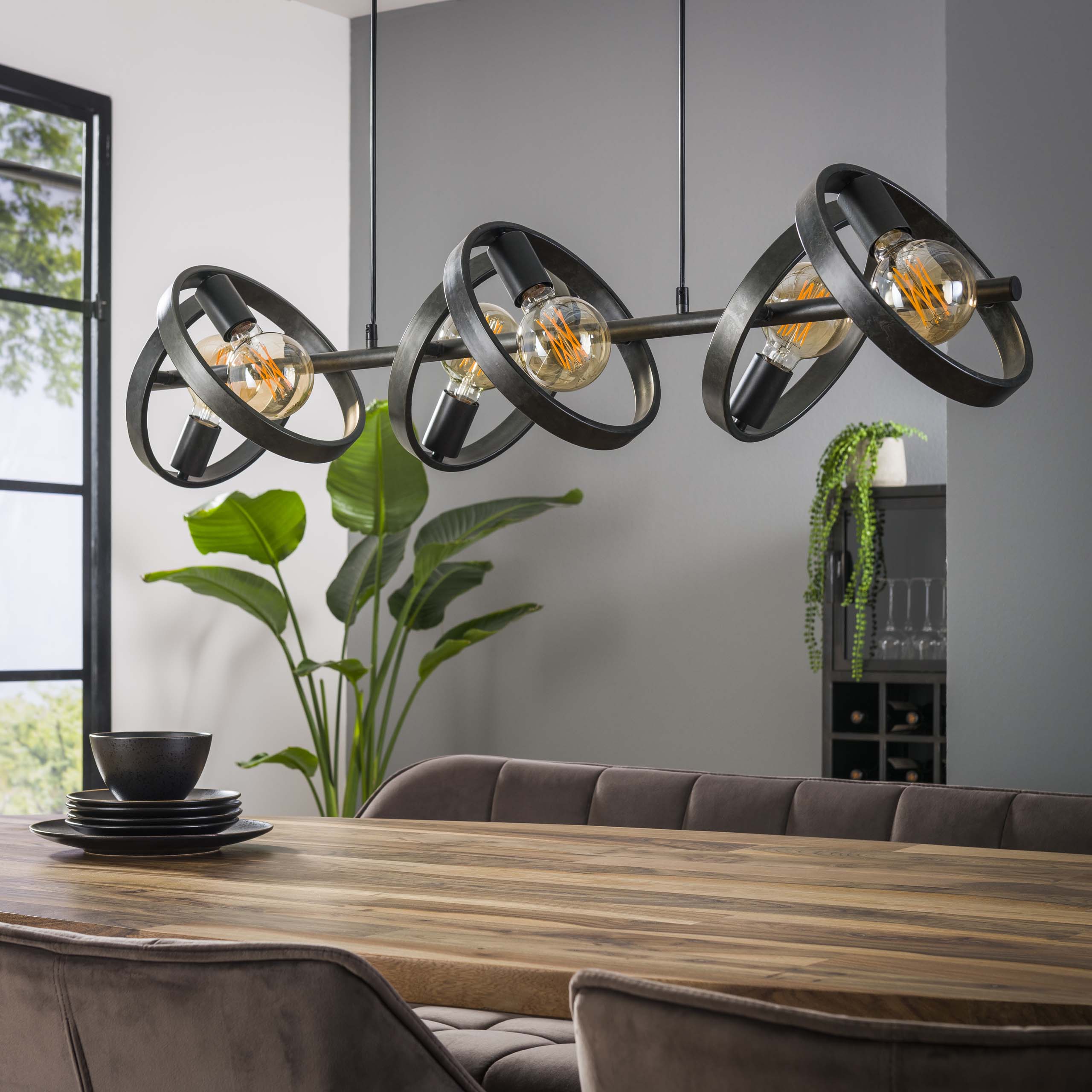 Pendelleuchte Arkon – Metallrahmen in Charcoal mit industrieller Ausstrahlung (6-flammig)
